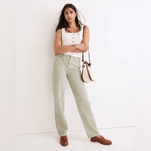 Madewell Baggy Straight Jeans-Garment Dyed Sage Green. Size 23 - Picture 4 of 12